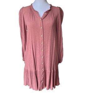 Knee Length Long Sleeve Button Down Dress Rose Colored Size S/M by Wishl…